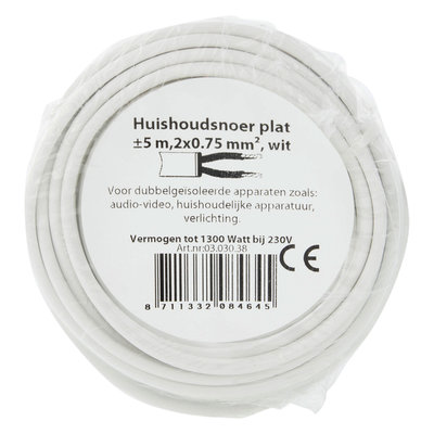HUISHOUDSNOER PLAT 2X0.75MM 5M WIT