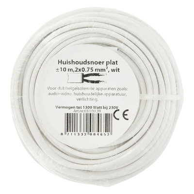 HUISHOUDSNOER PLAT 2X0.75MM 10M WIT