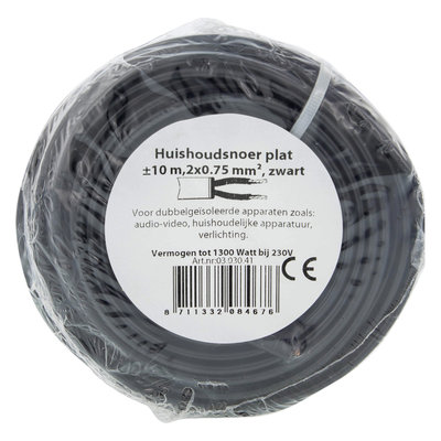 HUISHOUDSNOER PLAT 2X0.75MM 10M ZWART