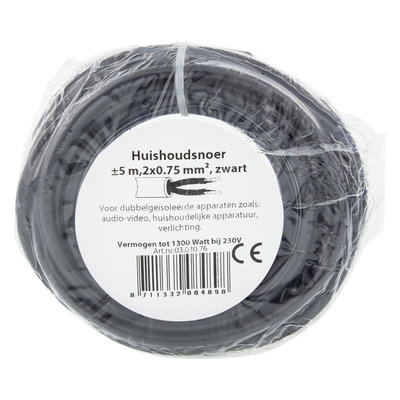 HUISHOUDSNOER VMVS 2X0.75MM 5M ZWART