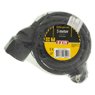 VERLENGSNOER RA 3X1.5MM 5MTR ZWART