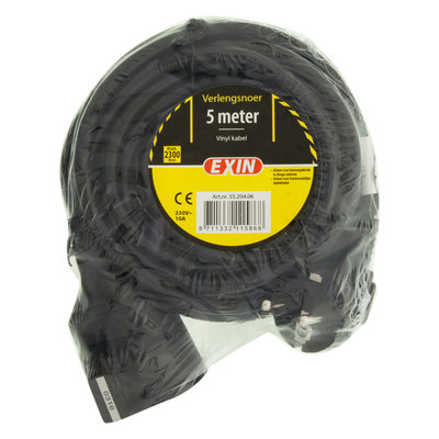 VERLENGSNOER RA 3X1.0MM 5MTR ZWART