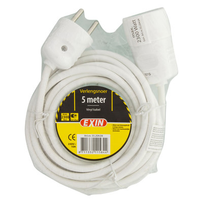 VERLENGSNOER ZONDER RA 2X1.0MM 5MTR WIT