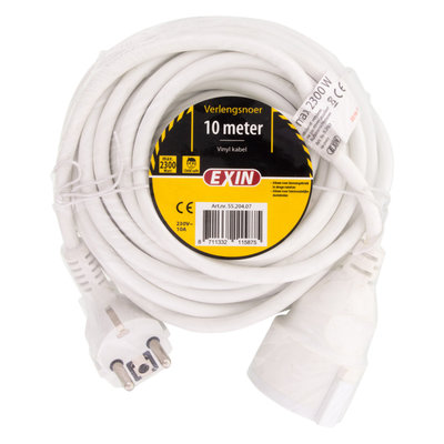 VERLENGSNOER RA 3X1.0MM 10MTR WIT