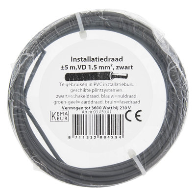 INSTALLATIEDRAAD 1.5MM ZWART 5M