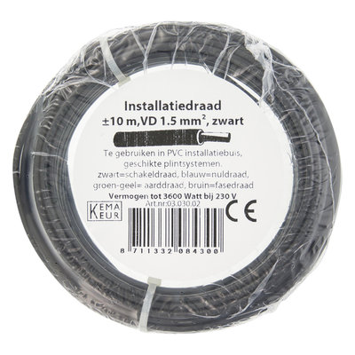 INSTALLATIEDRAAD 1.5MM ZWART 10M