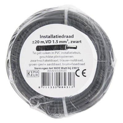 INSTALLATIEDRAAD 1.5MM ZWART 20M