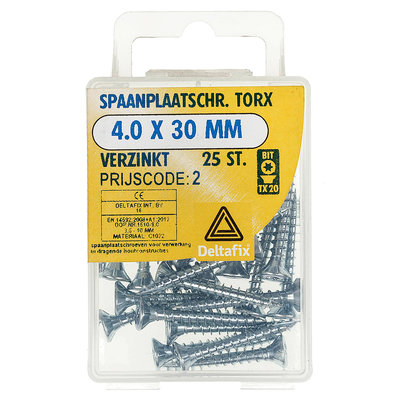 SPAANPLAATSCHR. TORX 4.0 30 MM  VERZ.